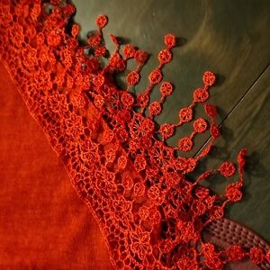 Pretty Red fringe lace edge scarf